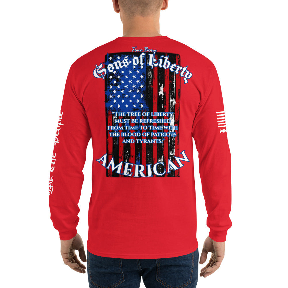 American Blood/True Born Sons of Liberty  - Distress Flag - Men’s Long Sleeve Shirt